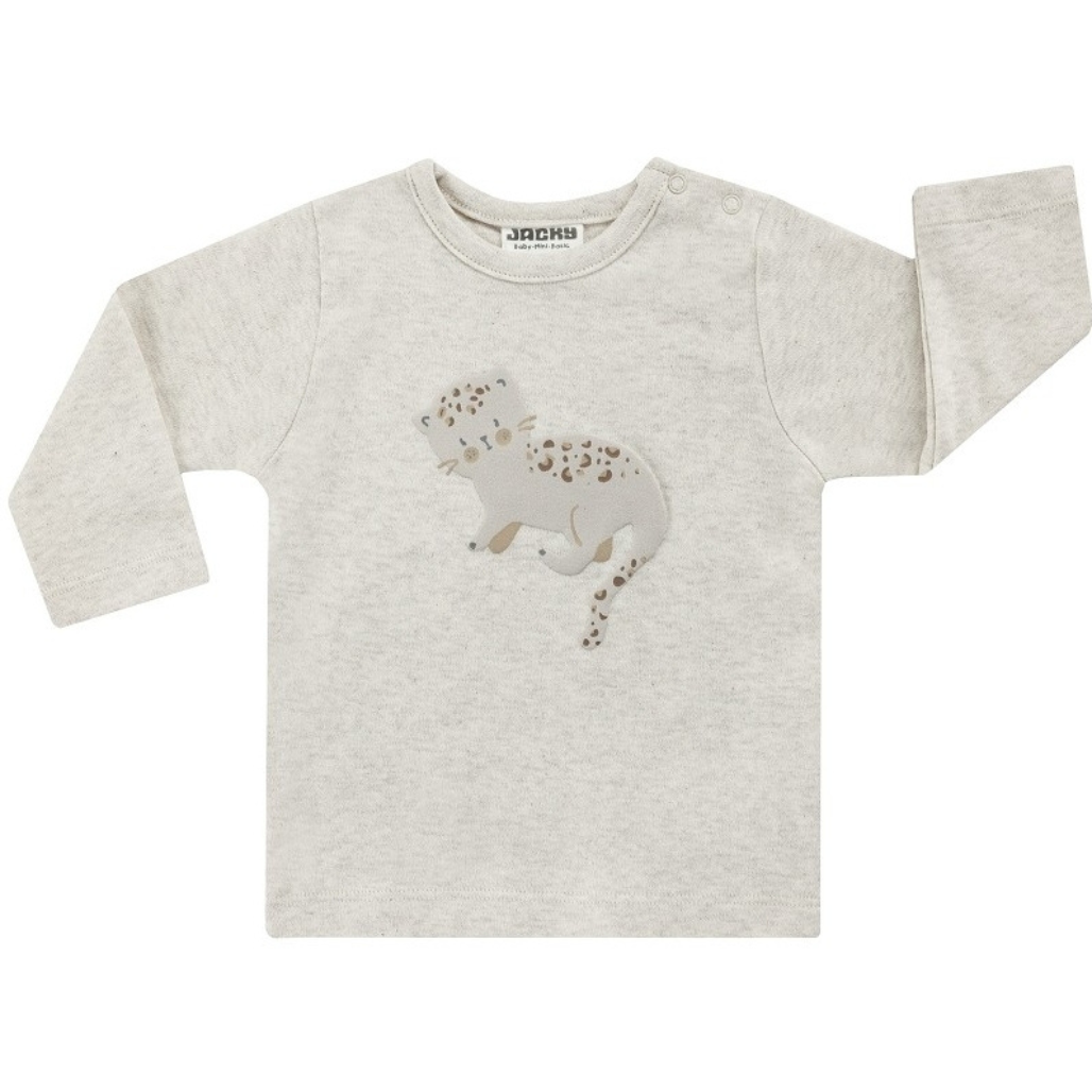 Baby Langarmshirt Jacky beige mit Leoparden Motiv weich und bequem für Babys