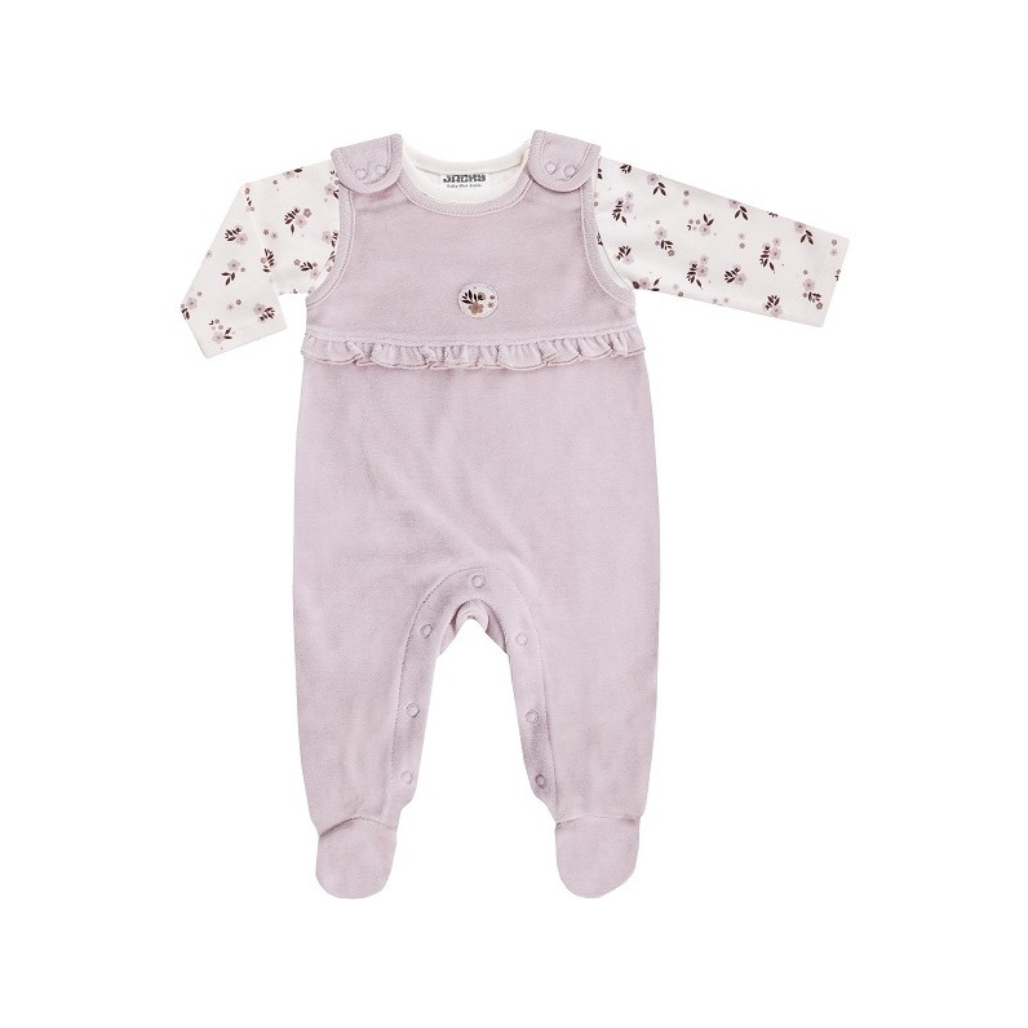 Baby Strampler Set Jacky rosa mit Blumenmuster und langarm Shirt weich bequem für Babys