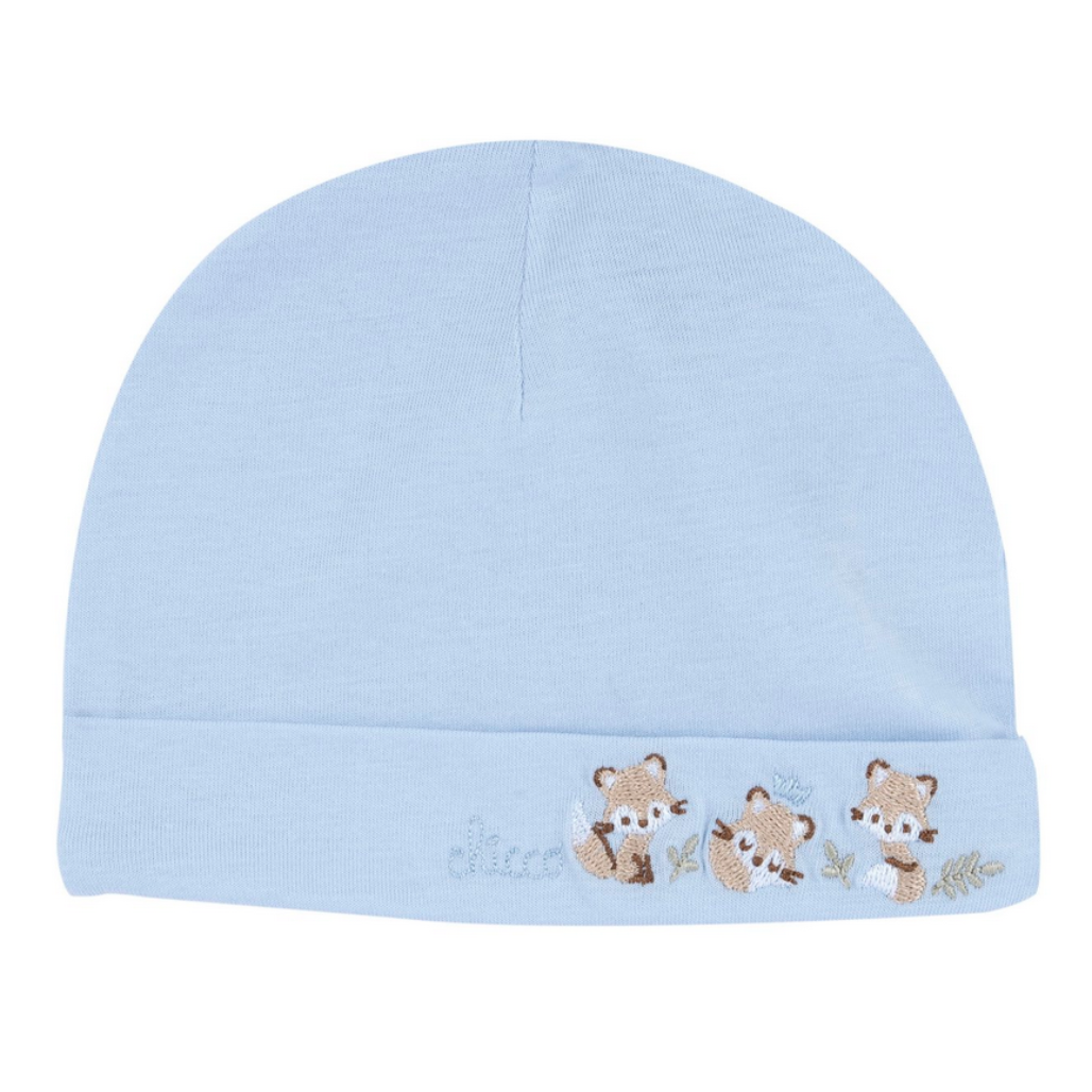 Süße Chicco Babymütze in Blau mit niedlicher Tier-Stickerei – weich, bequem und perfekt für empfindliche Babyhaut. Ideal für jeden Tag.