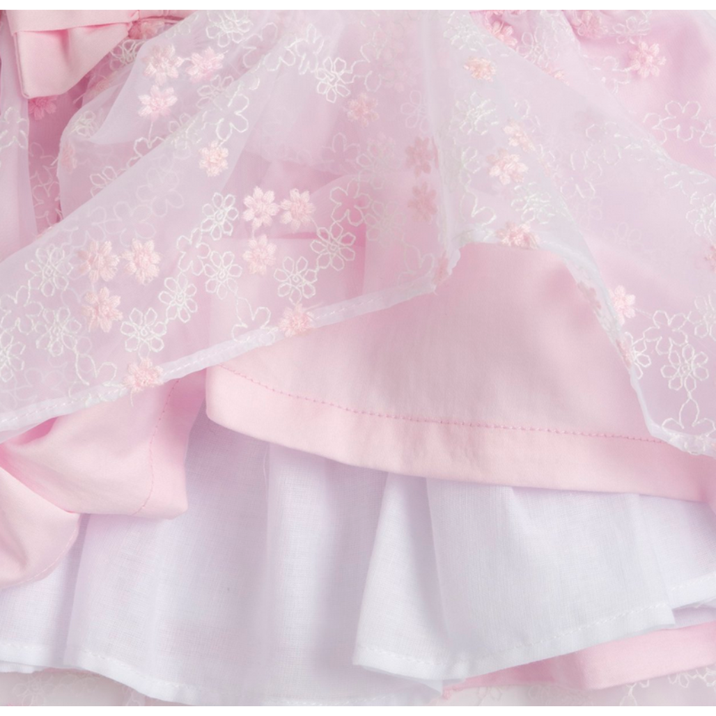 Chicco Babykleid in Rosa mit floralem Muster, kurzen Ärmeln und großer Schleife in der Taille, festlich und elegant für Babys
