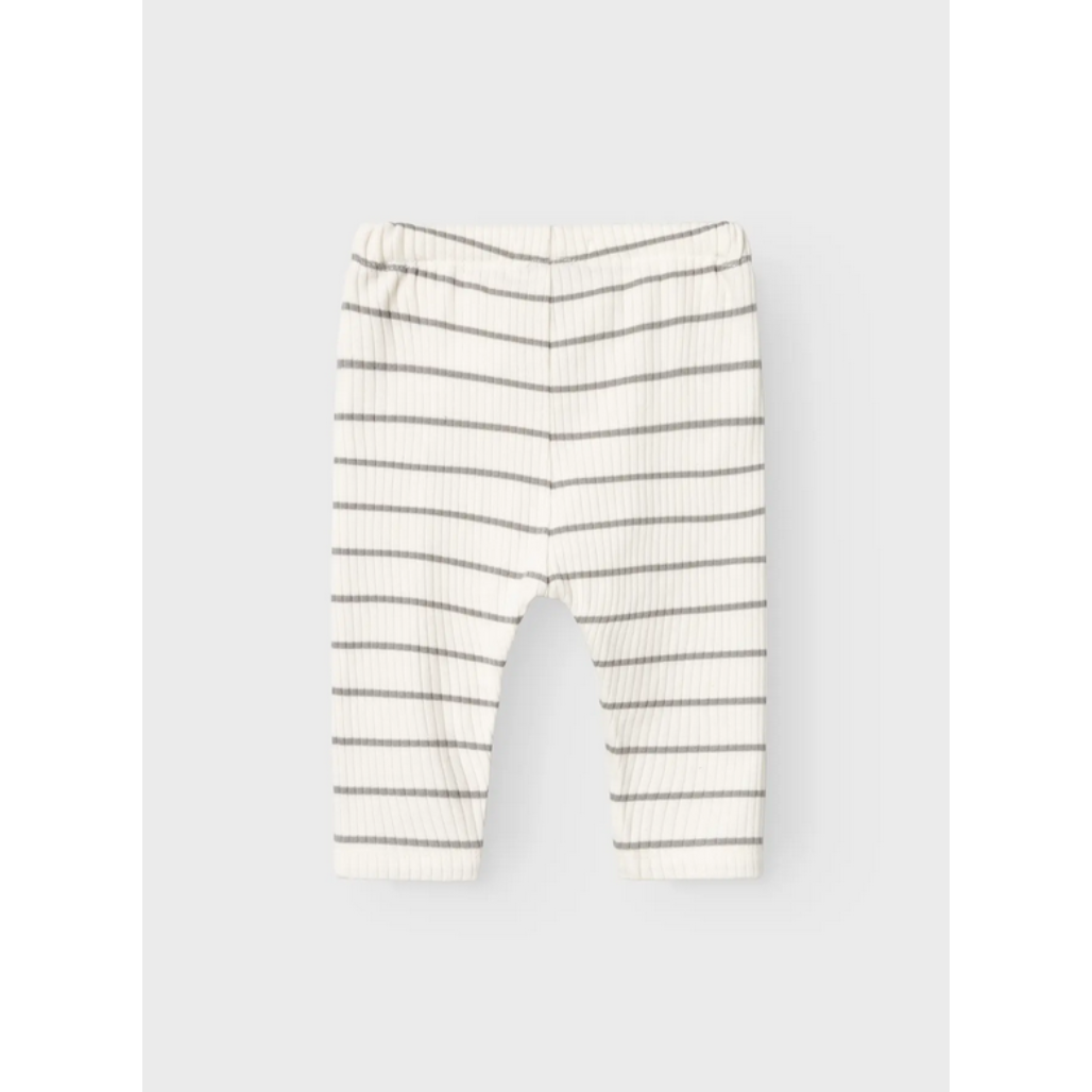 Beige gestreifte Babyhose aus weichem Rippstoff mit elastischem Bund und Kordelzug, bequem und alltagstauglich